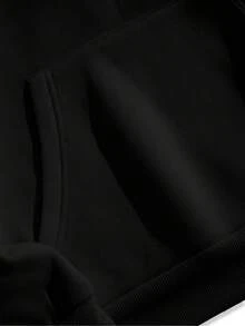Felpa con cappuccio imbottita in pile da uomo - stampa geometrica, vestibilità morbida, pullover caldo, lavabile in lavatrice, adatto per attività all'aperto e uso casual. - nero - Visualizzare 5