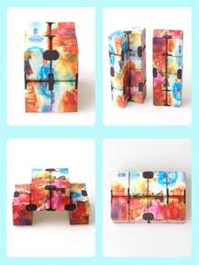 1pc Bestselling Printed Infinity Cube Pocket Fidget Toy, Creative Stress Relief Gadget, Foldable Infinity Cube Mini Gift - Multicolor - View 3