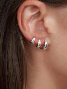 3 Pairs Oval Stacking Earrings Set, 18K Gold Plated Hypoallergenic Cartilage Earrings For Women, Suitable For Multiple Ear Piercings - 3Pairs Set - View 5