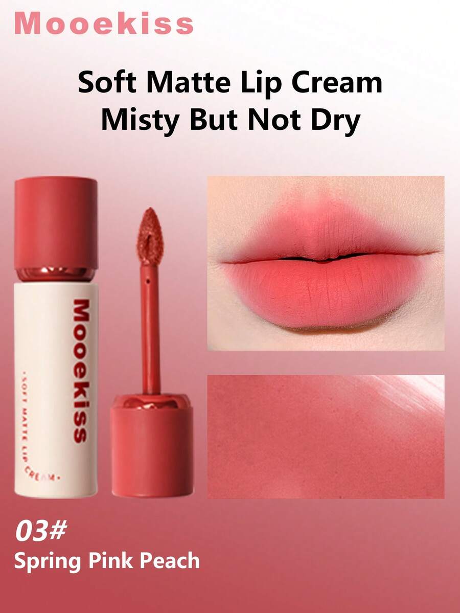 Mooekiss Velvet Matte Lip Gloss, Moisturizing Non-Drying (03) - 03 Spring Pink Peach - View 1