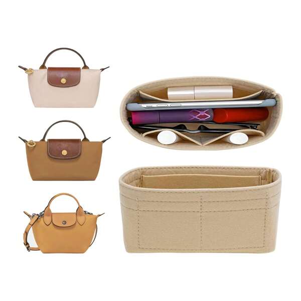 Organizador de bolso para bolso pequeño, organizador de bolso que se ajusta a bolsos de tote pequeños, bolsa de almacenamiento y acabado interior, organizador de forro para bolsos Le Pliage