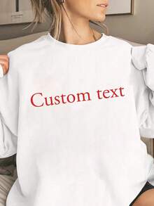 定制秋冬女式运动衫，添加您的文字，选择您喜欢的颜色和字体，设计您自己的个性化印花短袖T恤，周年纪念礼物，情人节，定制礼物，情人节，定制女式上衣，送给女朋友/家人的礼物，母亲节礼物，生日礼物，结婚礼物等。 - 白色 - 查看 1