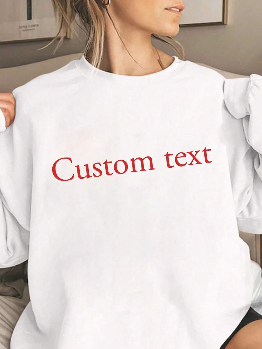 定制秋冬女式运动衫，添加您的文字，选择您喜欢的颜色和字体，设计您自己的个性化印花短袖T恤，周年纪念礼物，情人节，定制礼物，情人节，定制女式上衣，送给女朋友/家人的礼物，母亲节礼物，生日礼物，结婚礼物等。 - 白色 - 查看 1