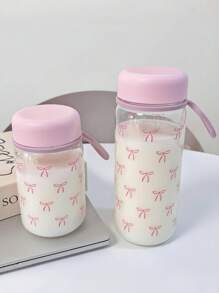 1pc Pink Bow Water Bottle, Minimalist School Water Bottle, Large Capacity Straw Plastic Cup Student Cup, Water Bottle, Cup, Possible, Water, Airport, Cup, School Airport, School Airport