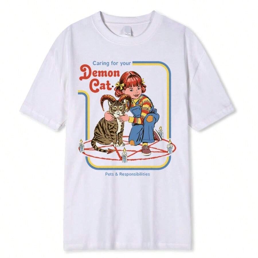 COOL SUMMER Horror Comic Series Selling Soul Economy Kids Men T-Shirts T-Shirts Loose Cotton T-Shirts Street T-Shirts 42821 - 白色 - 查看 1