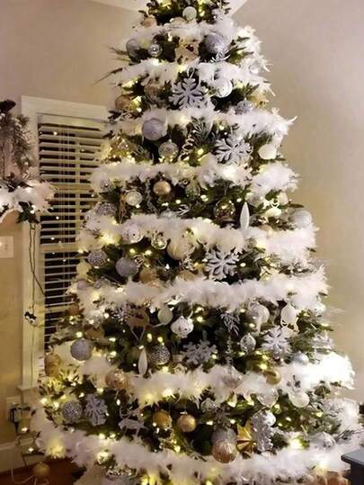 2m/6,56ft Juldekorationsremsor av naturliga fjäder, Vitt julgransdekorerat pannband, Lämplig för julgranstoppar, Hemdekoration, DIY Kreativa presenter Juldekorationer Vinterrumsdekor Juldekorationer Hem Julklappar Juldekoration