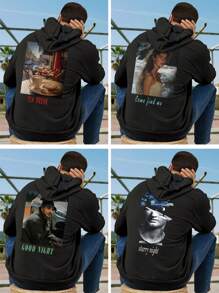 Customized Men's Autumn/Winter Hoodies, Back To School, Casual, Loose, Outdoor, Halloween, Upload Your Photos, Group Photos, Pet Photos, Add Your Own Customized Text And Personal Information. Men's T-Shirts, Casual Wear, High-Quality Men's Hoodies, Basic Style, Suitable For Boyfriend, Family, Friend's Birthday, Black Tops, Holiday Gifts, Gifts For Him