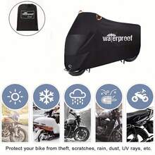 Motorcycle Covers, Heavy Duty 210D Waterproof UV Protective Tear Proof Motorbike Cover With Safety Cloth Lock Holes Design - 黑色 - 查看 7