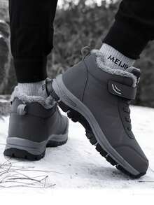 1 Pair Warm Fleece Snow Boots, Men's 2025 Winter New Plus Size Elderly Shoes, High-Top Short Tube Boots, Middle-Aged Thick Warm Walking Shoes, Unisex Snow Boots, Size 35-46