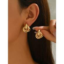 1 Pair Simple Fashion Creative Unique Design Gold Twist Hoop Earrings, Suitable For Daily Wear For Women - Vàng - Xem 8
