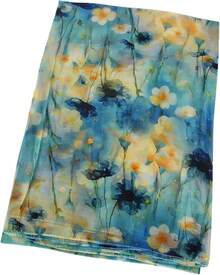 100% Mulberry Silk Scarf For Women Lightweight Long Scarves Beach Wraps Cover Up -Travel Photography Scarfhalloween - 藍色米色花卉 - 查看 10