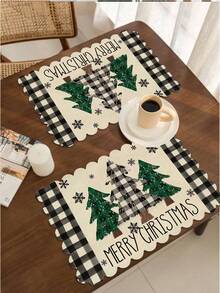 2pcs/4pcs Set Creative Christmas Party Linen Insulated Mat With Wavy Edge Non-Slip 12*18 Inch Heat Resistant For Christmas Holiday Farmhouse Family Party & Party Decoration Placemat