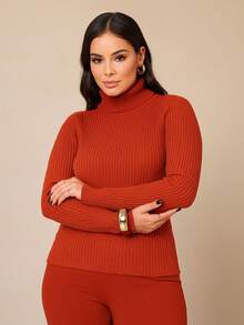 Cacharrel Feminina Tricot Blusa de Frio Gola Alta Manga Longa Básica Clássica Tricô Moda Outono/Inverno