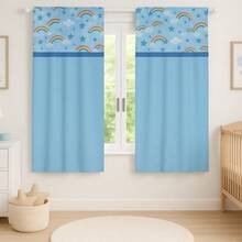 Printed Curtain For Baby's Room, Boy's Girl's Room - Blue Rainbow - View 3