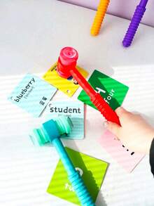 1 pieza de juguete de martillo, 4 colores, puede adherirse a tarjetas, juego cognitivo, martillo con ventosa, juguete de percusión, juguete con ventosa, adecuado para el aula, juegos de fiesta, material didáctico