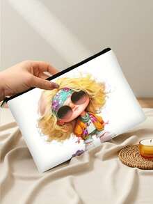 带有可爱小女孩图案的双面化妆包、旅行洗漱用品收纳袋、家用钱包铅笔袋、学校学生收纳袋文具袋、教师组织者礼物印花收纳袋、小女孩最喜欢的旅行包、礼物朋友家人女性和小女孩最喜欢的化妆品收纳袋、旅行旅行包杂物收纳袋、零钱化妆品眼镜收纳袋