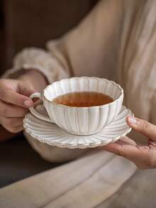 1set Petal Flower-Shaped Coffee Cup And Saucer Set, Kiln - Changed Ceramic Process, Underglaze Color Decoration, Afternoon Tea Cup And Saucer, For Home Use, Coffee Latte Art, Artistic Drinks, High - Appearance Value, For Entertaining Guests, Elegant And Romantic - Multicolor - View 5