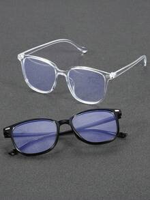 3 pares de gafas cuadradas de plástico con montura completa, de estilo moderno y minimalista, para hombres. Conjunto de gafas transparentes básicas, adecuadas para volver al colegio, la vida diaria, la oficina, la lectura, ver la televisión, jugar y decorar con el teléfono móvil, entre otros usos. - transparente - Ver 4