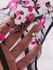 Váy ngủ hai dây ren lưới tương phản màu trơn gợi cảm cho nữ - màu đen - Xem 6