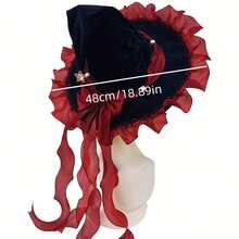 女巫帽 女巫帽 大号黑色女巫巫婆帽 万圣节角色扮演服装宽边尖顶帽礼物 - 彩色 - 查看 6