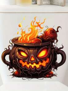 1 Piece Halloween Toilet Sticker, Spooky Skeleton Octopus And Scary Pumpkin Design, Creepy Bathroom Decor, Halloween Bathroom, Seasonal Decor, Cartoon Horror Theme, Easy To Apply, Halloween Decoration, Playful Horror