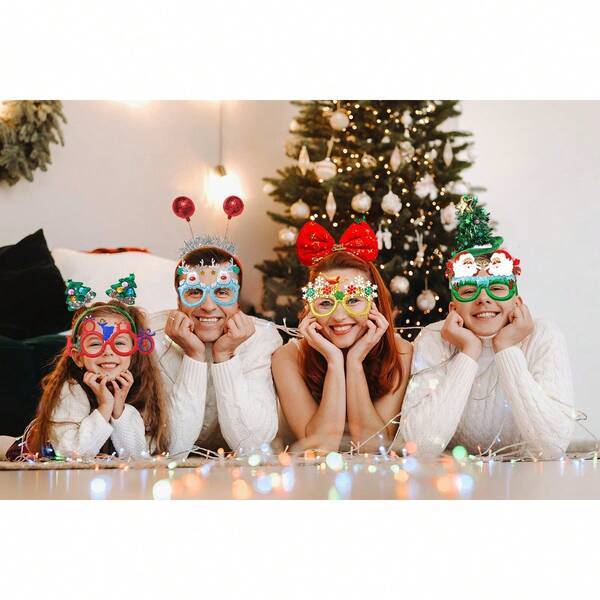 Lunettes de Noël pailletées, cadres de lunettes pour fête de Noël, accessoires de décoration de Noël, lunettes de costume pour les fêtes de Noël, cadeaux de vacances (taille unique)