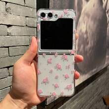 Pink Floral Pattern Clear Flip Phone Case Compatible With Samsung Galaxy Z Flip6 7 5 4 3 Z Fold 3 4 5 6 Ultra Thin Transparent Protective Cover Compatible With Motorola Razr 40 50/40 50 60 Ultra - ZDPC P17 - Xem 1
