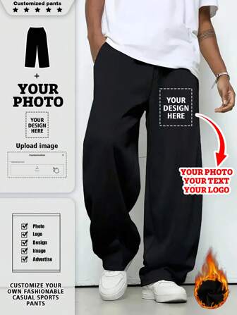 Customized Personalized Photo, Letter, Name, Logo Printed Men's Sports Pants, Customize Your Photo, Text, Name, Logo, Selfie/Baby/Friend/Idol/Couple/Family/Party/School/Sports/Pet/Love Letter Print, Logo/Business/Company Event Uniform