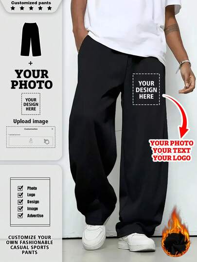 Customized Personalized Photo, Letter, Name, Logo Printed Men's Sports Pants, Customize Your Photo, Text, Name, Logo, Selfie/Baby/Friend/Idol/Couple/Family/Party/School/Sports/Pet/Love Letter Print, Logo/Business/Company Event Uniform
