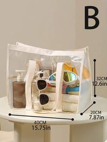 1 pieza Bolso de playa de gelatina transparente resistente al agua y a las manchas con capacidad ultra grande, bolsa organizadora transparente para maquillaje, artículos de tocador, artículos de baño, ropa, libros y gadgets tecnológicos, ideal para el hogar, viajes, dormitorio y en movimiento, viajes a la playa, vacaciones de primavera, vacaciones de verano, junto a la piscina y picnics, regalo ideal para el Día de la Madre y la graduación, versátil para el uso diario para cosméticos, cuidado de la piel, accesorios, documentos de viaje y almacenamiento de dispositivos - Beis - Ver 8