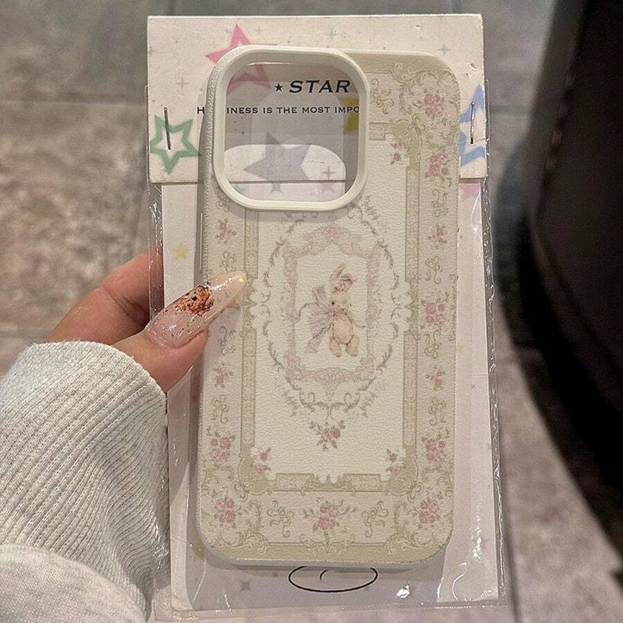 TPU 时尚 TPU 花卉图案 1 件装材质 优雅复古花卉图案兔子设计手机壳 兼容 /智能手机 国际版 非国内版 复活节兔子 春季礼物 周年纪念派对 - 白色 - 查看 1
