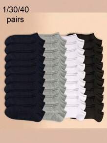 40 Pairs Assorted Black, White, Gray Solid Color Unisex Business Casual Low-Cut Socks, Soft & Lightweight, Suitable For Daily Wear