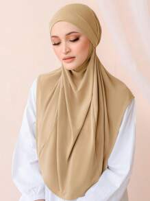 1pc Instant Hijab Muslim Instant Khimar, Soft, Comfortable, Breathable, Skin-Friendly Crystal Linen Fabric, Forehead Strap Design For Secure Fit, Multiple Wearing Styles, Suitable For Daily Life, Worship, Gathering, Prayer, Pilgrimage