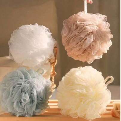 4 件去角质丝瓜络海绵、4 件蕾丝超级去角质家用水疗沐浴丝瓜络海绵、蓬松网状刷、面部和身体沐浴水疗泡芙磨砂球、泡沫丰富的泡泡网沐浴丝瓜络、沐浴花球、沐浴海绵网球球、浴室配件、家居用品、学生用品、返校用品、学生宿舍用品