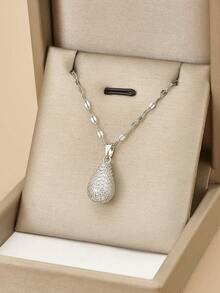 1 chiếc vòng cổ trang sức sang trọng bằng thép không gỉ hình giọt nước đính đá Rhinestone hoàn toàn thời trang dành cho nữ, 1 đôi bông tai trang sức sang trọng bằng thép không gỉ hình giọt nước đính đá Rhinestone hoàn toàn thời trang dành cho nữ - Vàng - Xem 7
