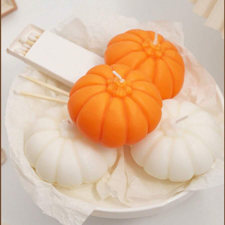1入組南瓜形蠟燭白橙色蘋果香氛適合萬聖節、感恩節、聖誕禮物、派對、家居裝飾 - 彩色 - 查看 1