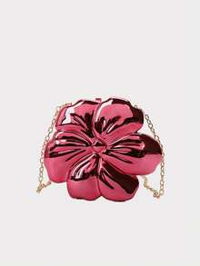 Luxury Shiny ABS Material Flower Shaped Mini Clutch Handbag Buckle Metal Bead Chain Shoulder Bag Women Party Charming Gift, Suitable For Dating, Shopping, Going Out, Commuting, Daily Matching, Fashion Niche Design, Women Bag - Hồng - Xem 5