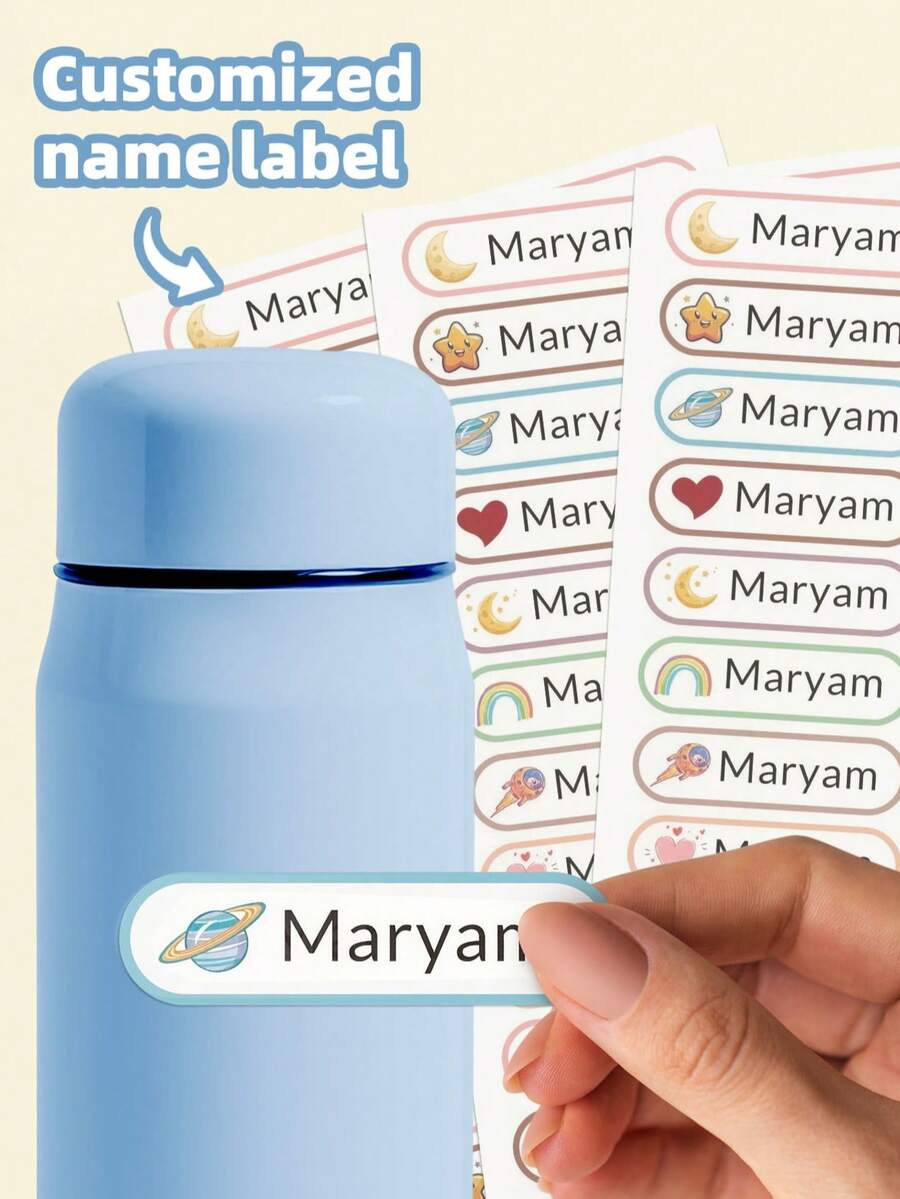 من 1 إلى 240 ملصق اسم شخصي بنجوم وقوس للأطفال، ملصقات اسم مخصصة صغيرة - ملصقات اسم مقاومة للماء، ملصقات قرطاسية مخصصة، مناسبة للحضانة والمدرسة والتخييم وتخزين الألعاب، مقاومة للماء، بدون كي، قابلة لإعادة الاستخدام - أبيض - مشاهدة 1