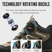 All-Season Steel Toe Safety Sneakers For Men And Women - Lightweight, Puncture-Proof & Anti-Slip Work Shoes With Rotating Buckle, Mid-Top Design For Warehouse, Delivery, Restaurant, Hiking & Daily Commute - Màu Khaki - Xem 6