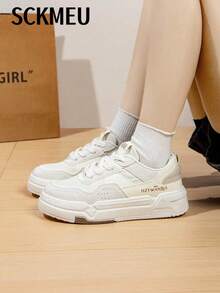 SCKMEU. 1 Pair All-Match Sporty Fashionable Women's Casual Lightweight Small White Shoes, Student Shoes, Small Size Suitable For Petite Women - 白色 - 查看 9