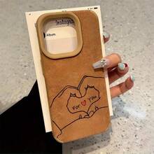 Funda para móvil de piel sintética mate con estampado de corazones, ideal para parejas. Resistente a golpes, gruesa y unisex. Compatible con los modelos 16/16 Pro/16 Plus/16 Pro Max/15/15 Plus/15 Pro/15 Pro/14/14 Plus/14 Pro/14 Pro/13 Pro/13. - Marrón - Ver 2