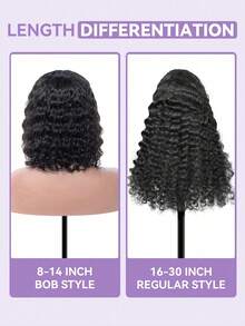 OQ 戴上即走无胶假发，深波浪 180% 8-14 英寸鲍勃假发，16-30 英寸长假发，预剪预拔，6x4 高清蕾丝封口假发，神秘盒子，自然色，丝滑自然发际线，高品质时尚假发礼品，女士发饰 - SNatural - 查看 8