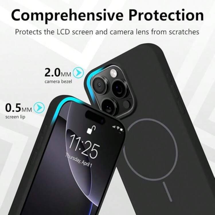 奢华闪亮荧光液态硅胶磁吸软手机壳，兼容 17 Air 16 15 14 13 12 17 Pro Max Plus - 黑色 - 查看 5