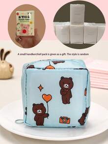 2/1 pieza Bolsa de almacenamiento de toallas sanitarias con pañuelo, bolsa portátil de maquillaje y lápiz labial para mujeres, bolsa de almacenamiento de gran capacidad con diseño de higiene femenina de dibujos animados, bolsa discreta para guardar toallas sanitarias, protectores diarios y tampones, excelente opción para salidas de chicas.