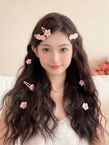 6 件女士可爱粉色樱花发夹、刘海夹、侧夹、BB 夹、花夹、适合日常使用的多功能发饰、爪夹、发夹、发夹、发夹、鳄鱼发夹