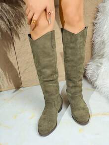 2025 New Fashionable V-Cut Western Style Chunky Heel Fashion Tall Boots