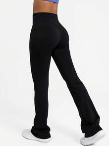 Sodalemon Women Training Fitness 3Pcs Yoga Gym Pants Set Solid Color Bust Lifting Running Casual Sport Flare Pants Tights - 彩色 - 查看 7