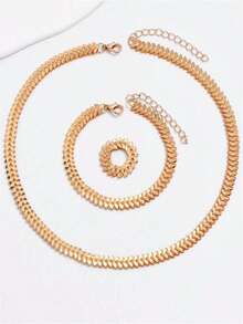 Conjunto de 3 joias minimalistas, incluindo colar, pulseira e anel, adequado para uso na primavera/verão, também ótimo para acessórios casuais e presentes - Multicolorido - Ver 3