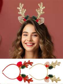 1 Damen Weihnachts Rentiergeweih Haarband, glitzernder Rentier Kopfschmuck für Party, Festival, Neujahrs Dekoration, süßes Geweih Haarband für Frauen, Polyester Weihnachtsparty Haarschmuck Krone Haarband, Weihnachts Rentiergeweih Haarband mit süßen Tierelementen - Feiertags Haarschmuck, strapazierfähiger Kunststoff, keine Federn, modischer Dress-up Haarreif, ideal als Geschenk