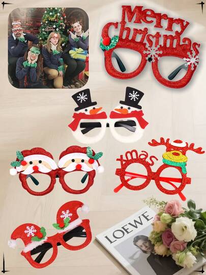 Neue Weihnachtliche Dekorationsgläser, Weihnachtsgeschenk, Fotorequisiten, Schneemann, Baum, Schleifenbrille, Feiertags-Zubehör, Weihnachtsparty Brillenrahmen Heimdekoration Weihnachtsdekorationen Raumdekoration Winter